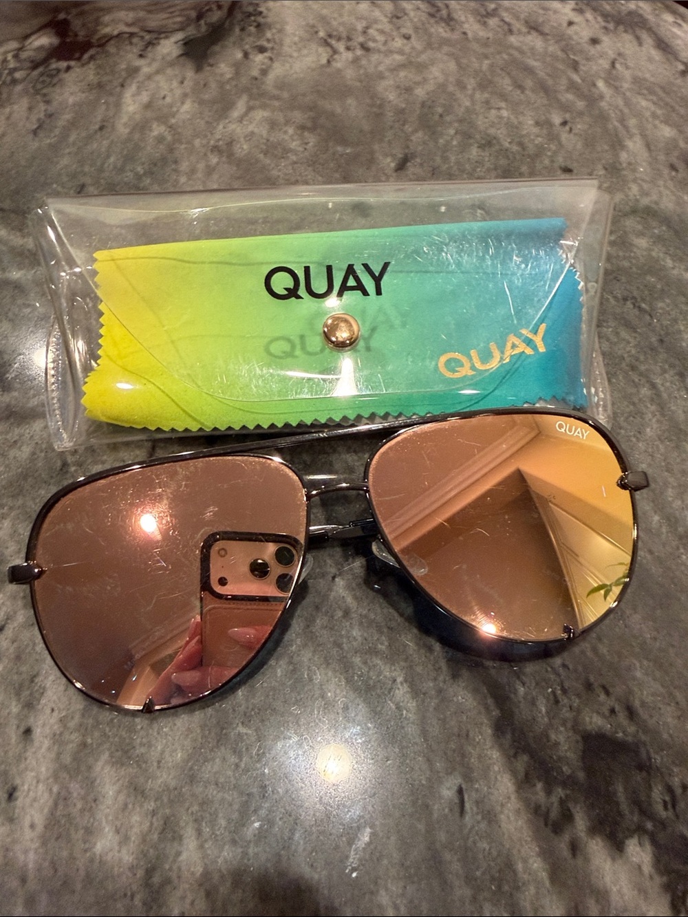 Quay high key Frame Aviator Sunglasses with Rose Gold Lenses